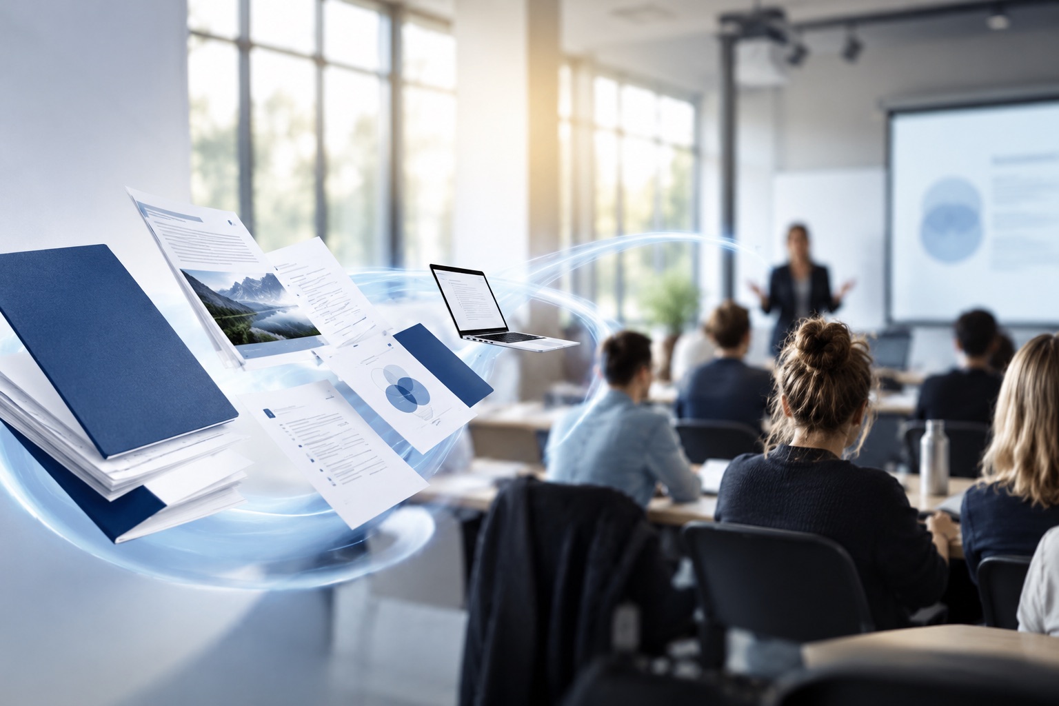 Seminarunterlagen werden in einem begleiteten digitalen Lernarrangement eingesetzt