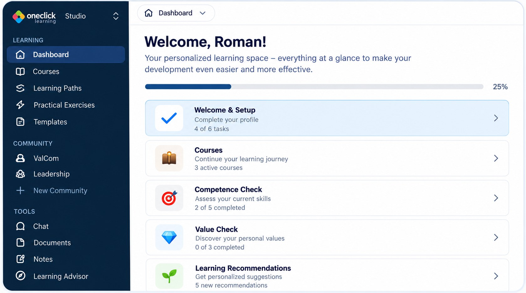 Personal onboarding with career, competency and values check