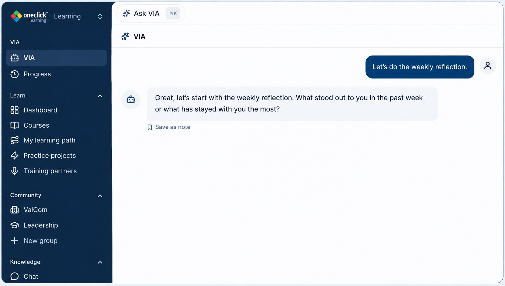 Reflection dialog with VIA after the learning sprint
