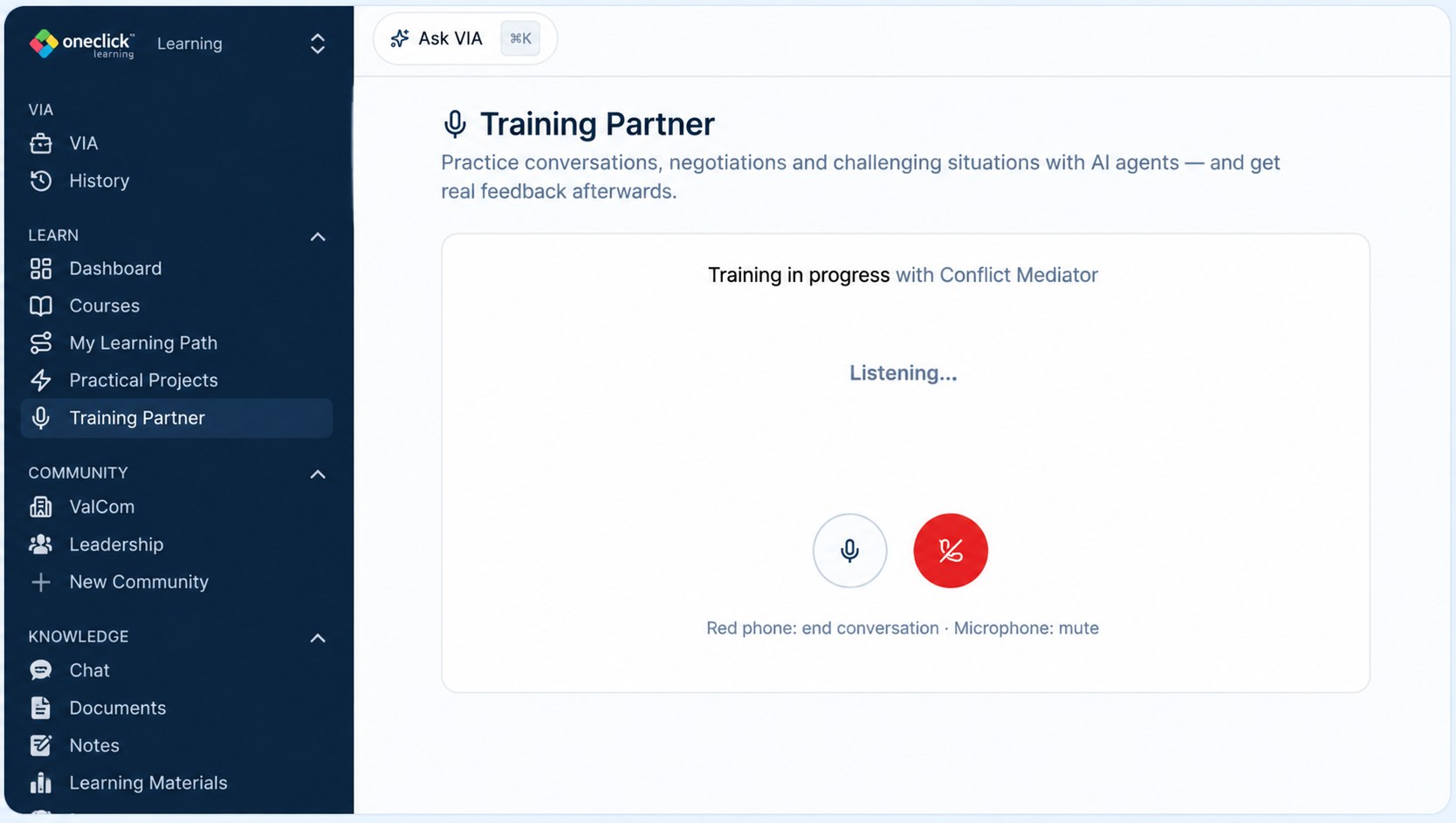 VIA conversation simulator as a training partner for role play